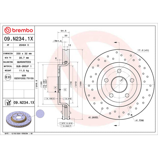 09.N234.1X Brembo Premium UV Coated XTRA Cross Drilled Brake Rotor Brembo Brake Canada