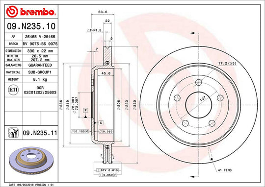 09.N235.11 Brembo Premium Coated Vented Brake Rotor Brembo Brake Canada