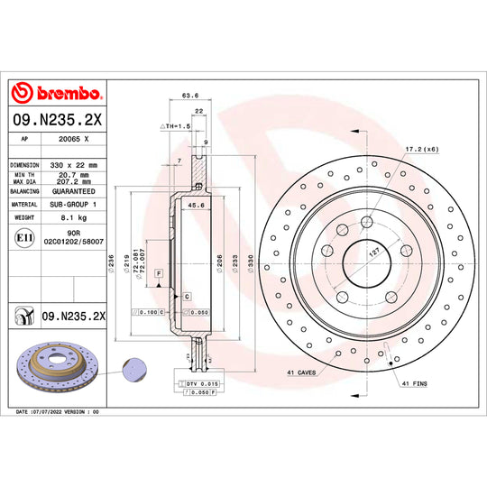 09.N235.2X Brembo Premium UV Coated XTRA Cross Drilled Brake Rotor Brembo Brake Canada