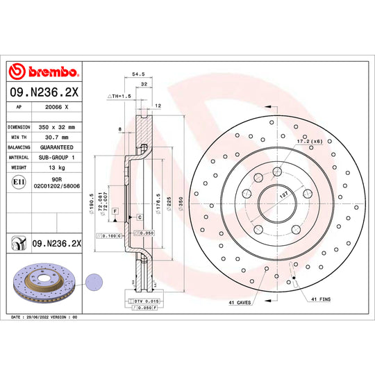 09.N236.2X Brembo Premium UV Coated XTRA Cross Drilled Brake Rotor Brembo Brake Canada