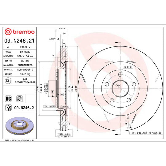 09.N246.21 Brembo Premium Coated Vented Brake Rotor Brembo Brake Canada