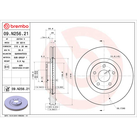 09.N256.21 Brembo Premium Coated Vented Brake Rotor Brembo Brake Canada