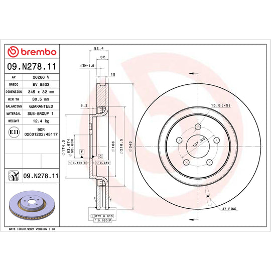 09.N278.11 Brembo Premium Coated Vented Brake Rotor Brembo Brake Canada