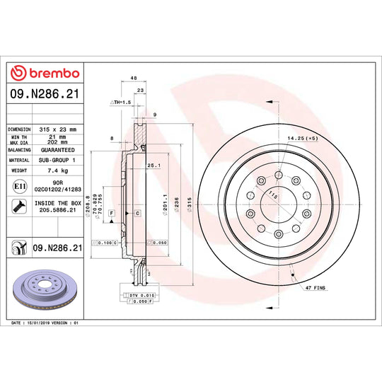 09.N286.21 Brembo Premium Coated Vented Brake Rotor Brembo Brake Canada