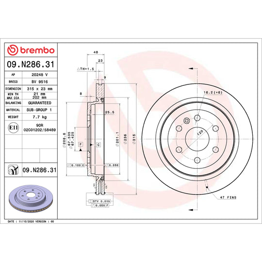 09.N286.31 Brembo Premium Coated Vented Brake Rotor Brembo Brake Canada