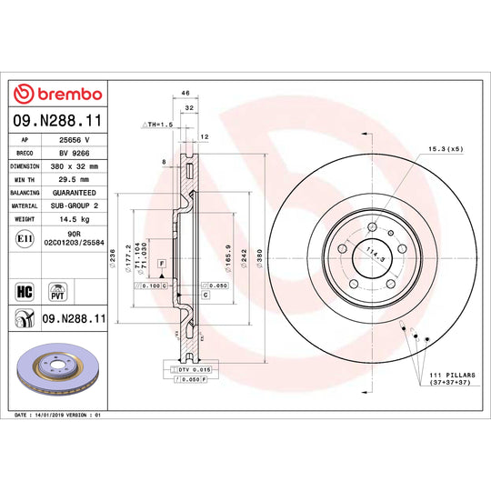 09.N288.11 Brembo Premium Coated Vented Brake Rotor Brembo Brake Canada