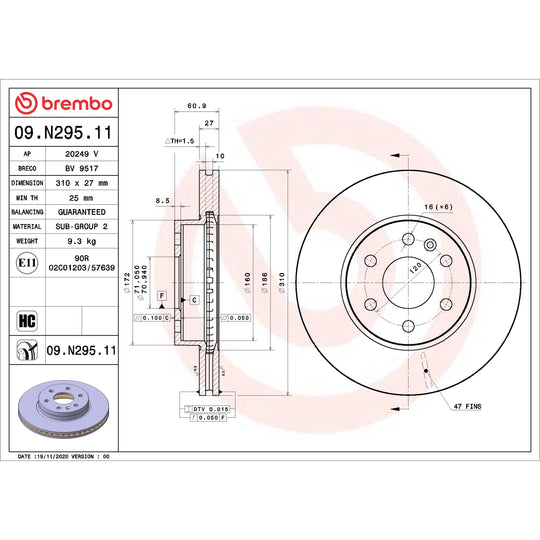 09.N295.11 Brembo Premium Coated Vented Brake Rotor Brembo Brake Canada