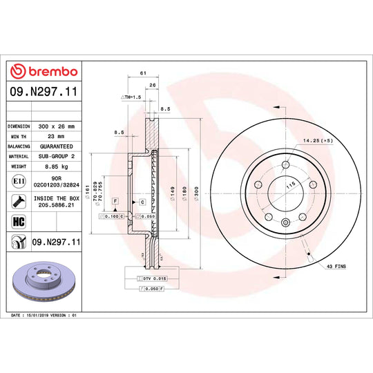 09.N297.11 Brembo Premium Coated Vented Brake Rotor Brembo Brake Canada