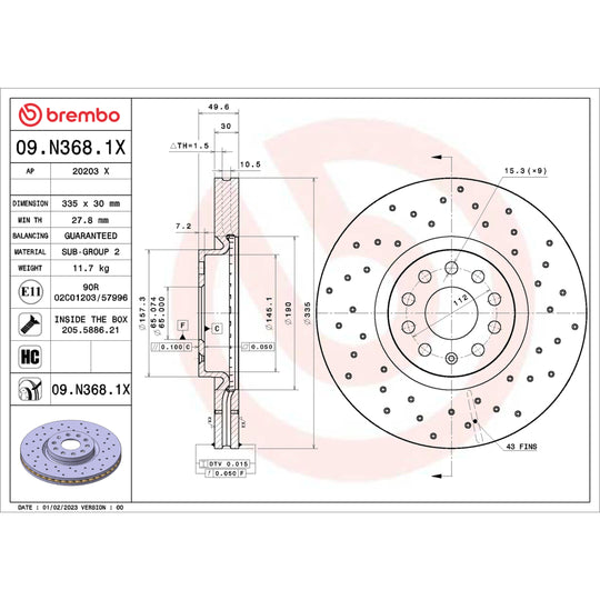 09.N368.1X Brembo Premium UV Coated XTRA Cross Drilled Brake Rotor Brembo Brake Canada