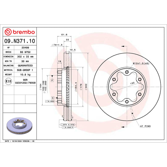 09.N371.10 Brembo Premium Vented Brake Rotor Brembo Brake Canada