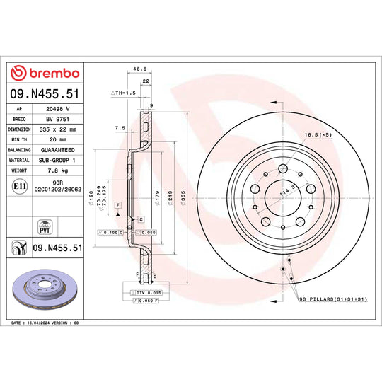 09.N455.51 Brembo Premium UV Coated Vented Brake Rotor Brembo Brake Canada