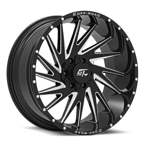 GT112201082123 - GT Offroad Tomahawk 20X10 8X165.1 / 8X180 -18mm Gloss Black Milled - GT Offroad Wheels Canada