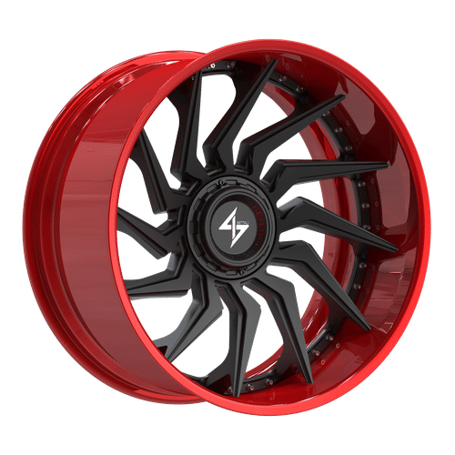 SBFX46221081243 - Sentali Barrel Forged BFX4 22X10 8X165.1 / 8X170 -24mm Red Lip / Matte Black Centre - Sentali Barrel Forged Wheels Canada