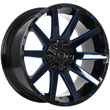 Load image into Gallery viewer, RUF4820007 - Ruffino Sinner 20X9 6X139.7 / 6X135 0mm Gloss Black - Blue Milling - Ruffino Wheels Canada