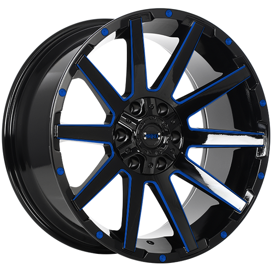 RUF4820007 - Ruffino Sinner 20X9 6X139.7 / 6X135 0mm Gloss Black - Blue Milling - Ruffino Wheels Canada