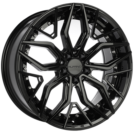 RUF6220001 - Ruffino VF1 20X9.0 5x114.3 35mm Gloss Black - Chrome Rivets - Ruffino Wheels Canada