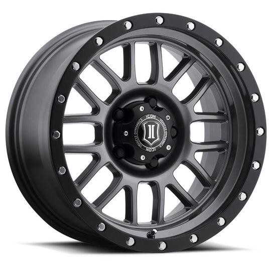 1217857347GM - ICON Alpha 17X8.5 5X127 ET 0mm Gunmetal with Black Ring - ICON Wheels Canada