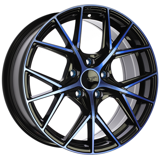 DW1241605 - DAI Wheels A-Spec 16X7.0 5x100 39mm Gloss Black - Machined Face - Blue Face - DAI Wheels Wheels Canada