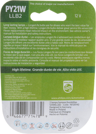 PY21WLLB2 Philips LongerLife Miniature PY21WLL - LongerLife - Twin Blister Pack Philips Bulbs
