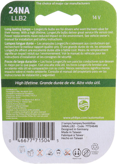 24NALLB2 Philips LongerLife Miniature 24NALL - LongerLife - Twin Blister Pack Philips Bulbs