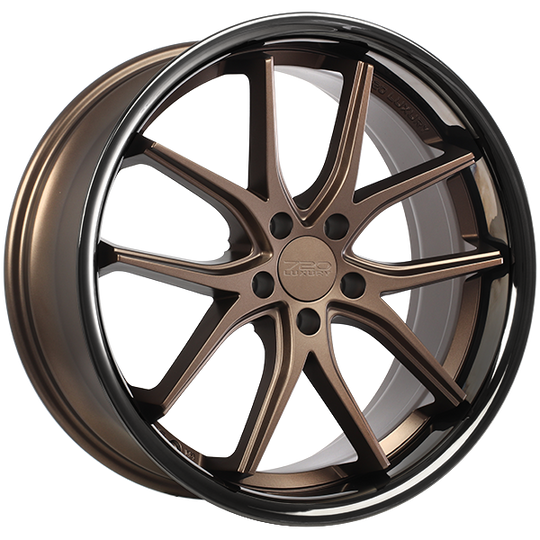 LX22008 - 720 Luxury Vanquish 20X10.5 5X114.3 45mm Satin Bronze Face - Black Stainless Lip - 720 Luxury Wheels Canada