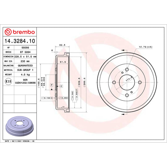 14.3284.10 Brembo Essential Brake Drum Brembo Brake Canada