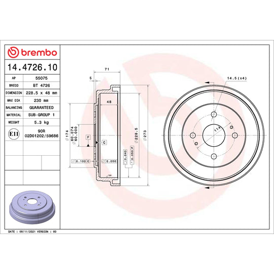 14.4726.10 Brembo Essential Brake Drum Brembo Brake Canada