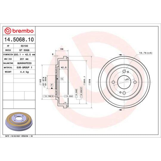 14.5068.10 Brembo Essential Brake Drum Brembo Brake Canada