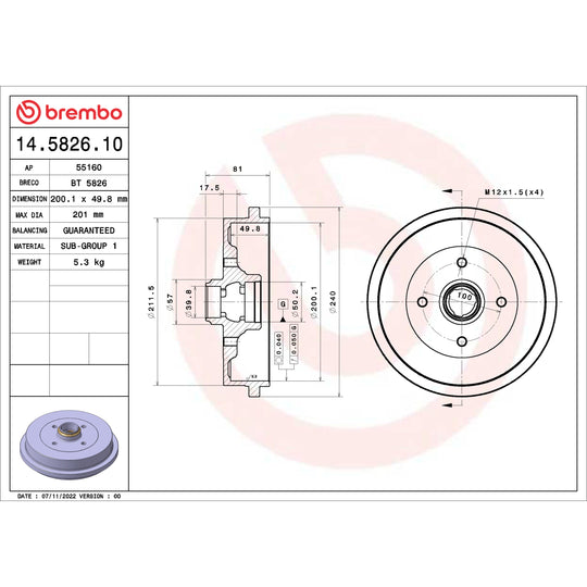14.5826.10 Brembo Essential Brake Drum Brembo Brake Canada