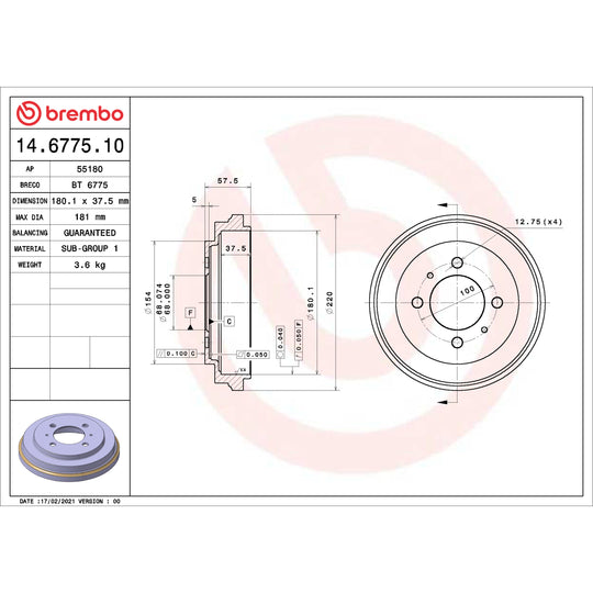 14.6775.10 Brembo Essential Brake Drum Brembo Brake Canada