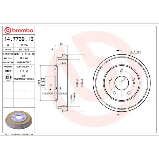 14.7739.10 Brembo Essential Brake Drum Brembo Brake Canada