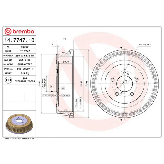 14.7747.10 Brembo Essential Brake Drum Brembo Brake Canada