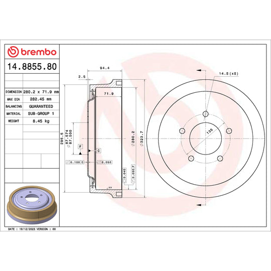 14.8855.80 Brembo Essential Brake Drum Brembo Brake Canada
