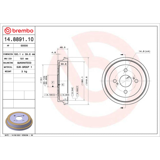 14.8891.10 Brembo Essential Brake Drum Brembo Brake Canada