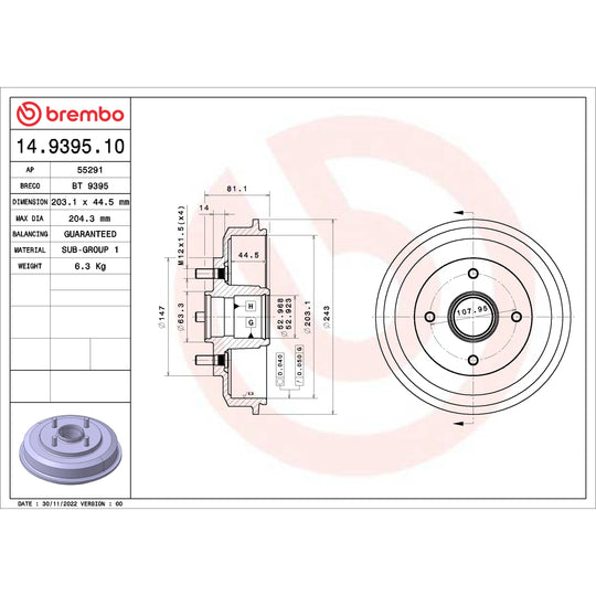 14.9395.10 Brembo Essential Brake Drum Brembo Brake Canada
