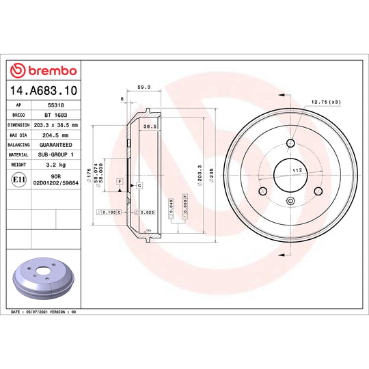 14.A683.10 Brembo Essential Brake Drum Brembo Brake Canada