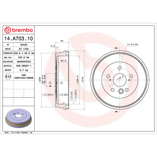 14.A703.10 Brembo Essential Brake Drum Brembo Brake Canada