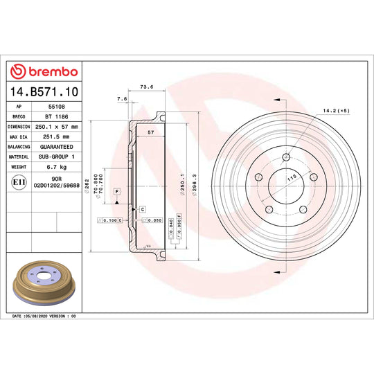 14.B571.10 Brembo Essential Brake Drum Brembo Brake Canada