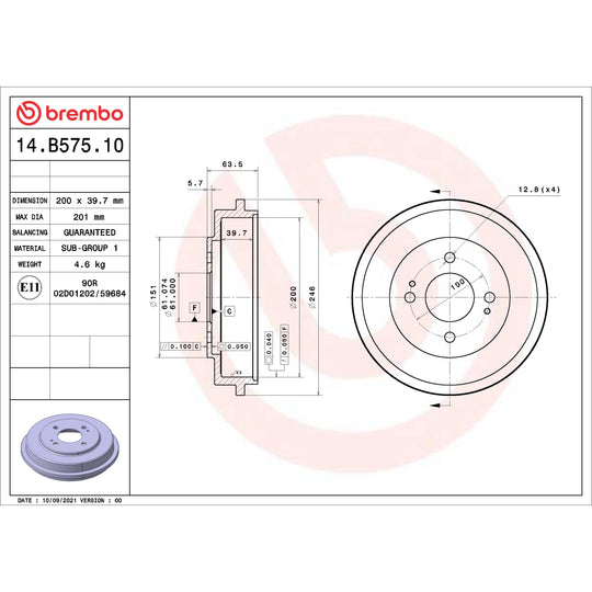 14.B575.10 Brembo Essential Brake Drum Brembo Brake Canada