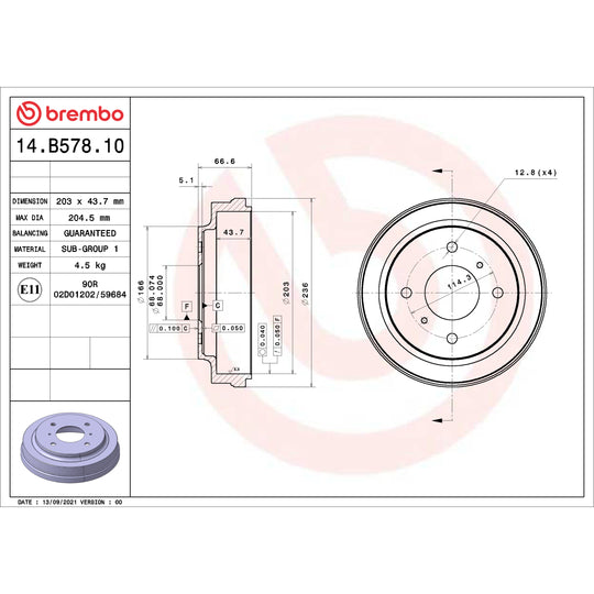 14.B578.10 Brembo Essential Brake Drum Brembo Brake Canada