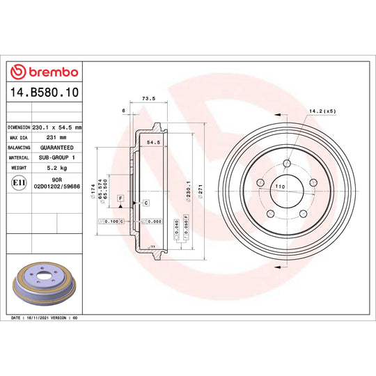 14.B580.10 Brembo Essential Brake Drum Brembo Brake Canada