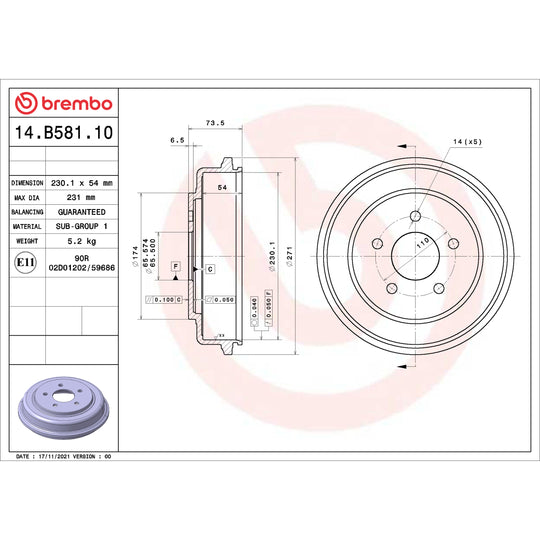 14.B581.10 Brembo Essential Brake Drum Brembo Brake Canada