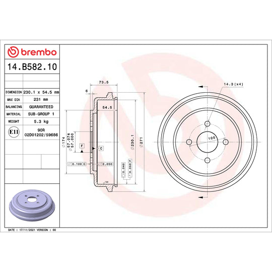 14.B582.10 Brembo Essential Brake Drum Brembo Brake Canada