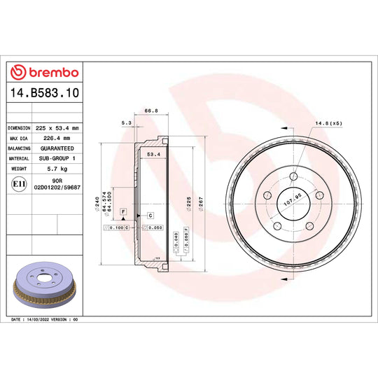 14.B583.10 Brembo Essential Brake Drum Brembo Brake Canada