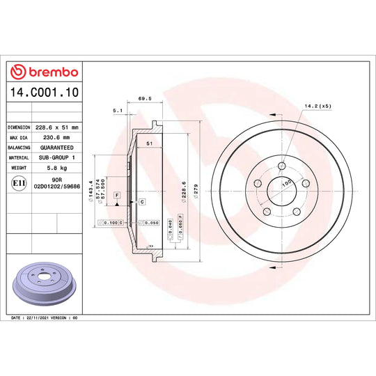 14.C001.10 Brembo Essential Brake Drum Brembo Brake Canada