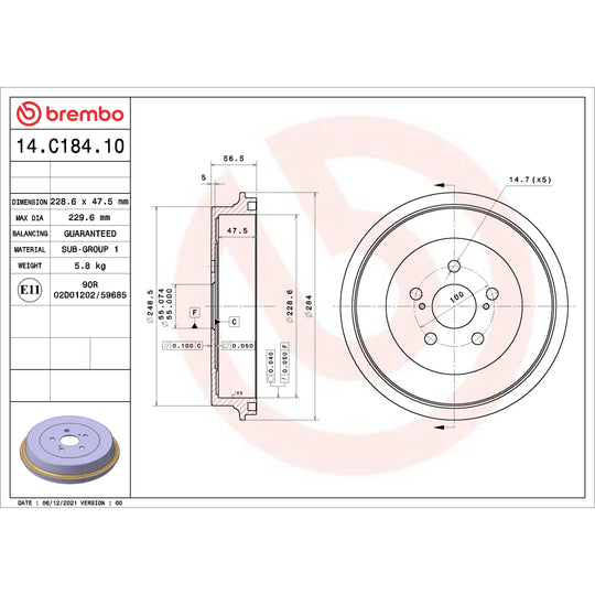 14.C184.10 Brembo Essential Brake Drum Brembo Brake Canada