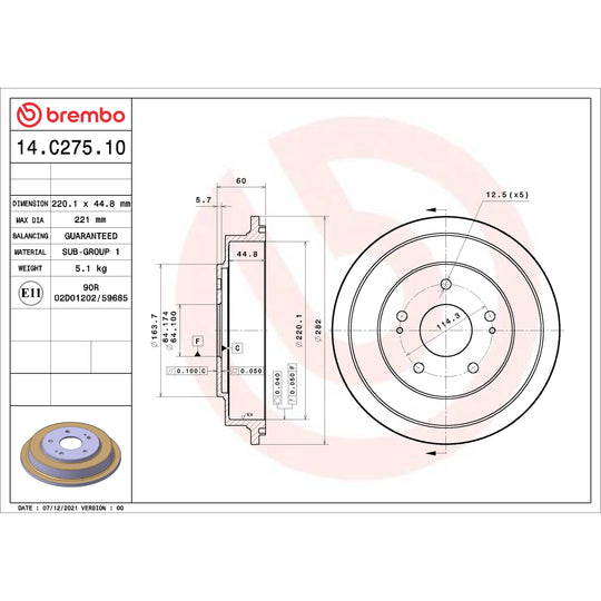 14.C275.10 Brembo Essential Brake Drum Brembo Brake Canada
