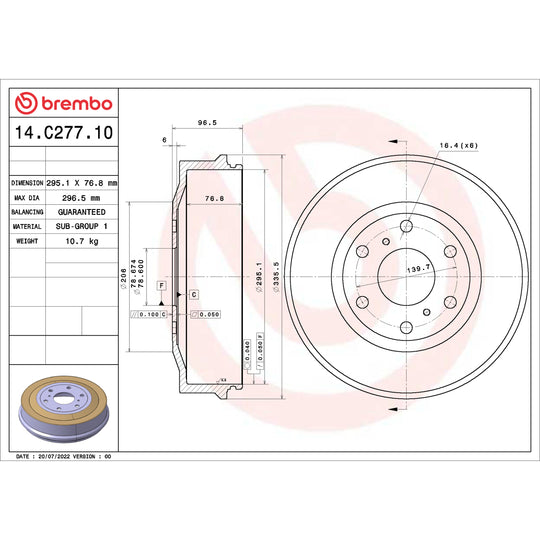 14.C277.10 Brembo Essential Brake Drum Brembo Brake Canada