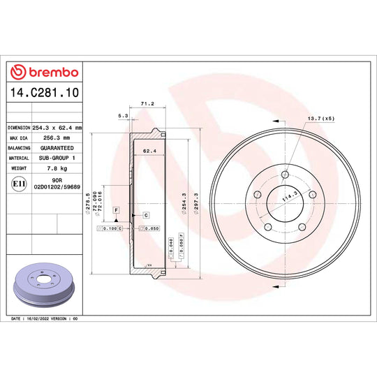 14.C281.10 Brembo Essential Brake Drum Brembo Brake Canada