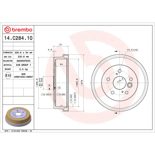 14.C284.10 Brembo Essential Brake Drum Brembo Brake Canada